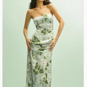 Reformation Frankie Silk Dress in Tea Garden Green Floral Maxi